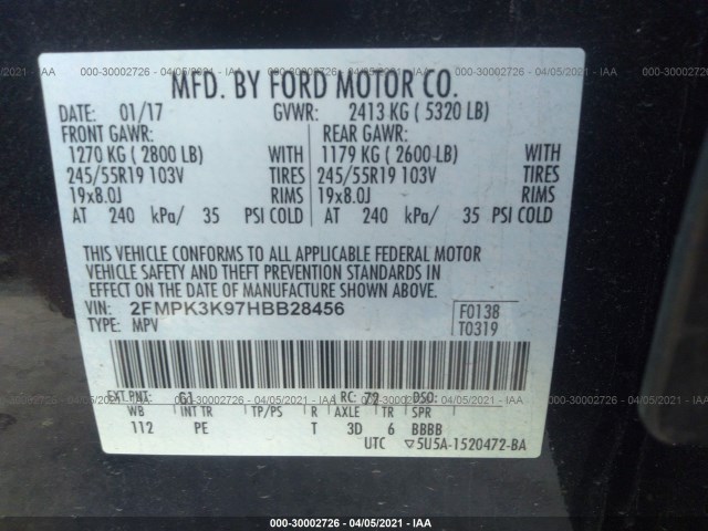 Photo 8 VIN: 2FMPK3K97HBB28456 - FORD EDGE 