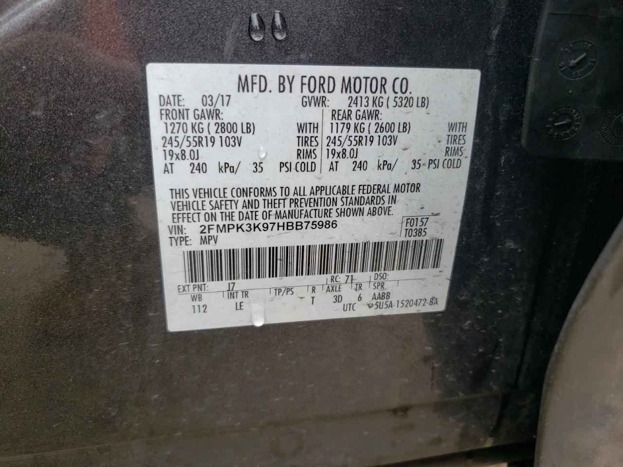 Photo 12 VIN: 2FMPK3K97HBB75986 - FORD EDGE 