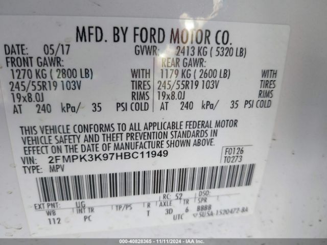 Photo 8 VIN: 2FMPK3K97HBC11949 - FORD EDGE 