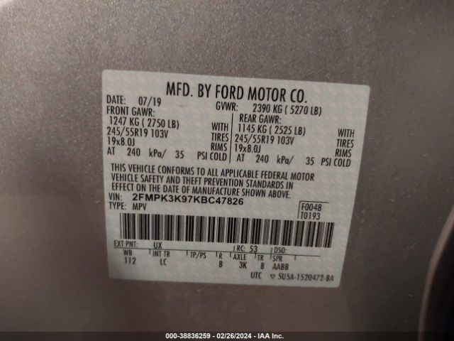 Photo 8 VIN: 2FMPK3K97KBC47826 - FORD EDGE 