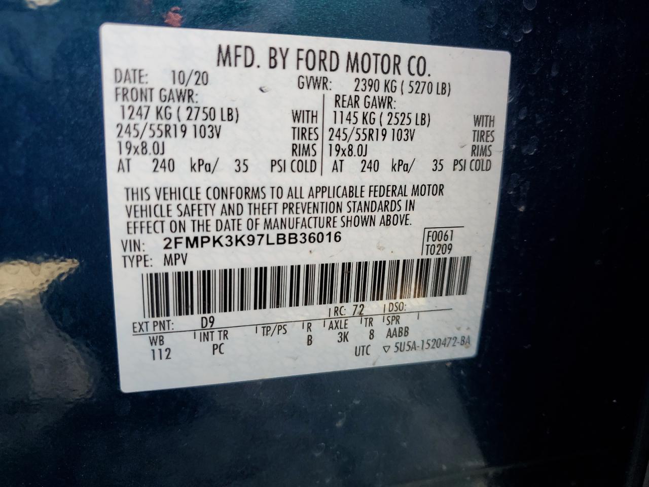 Photo 12 VIN: 2FMPK3K97LBB36016 - FORD EDGE 