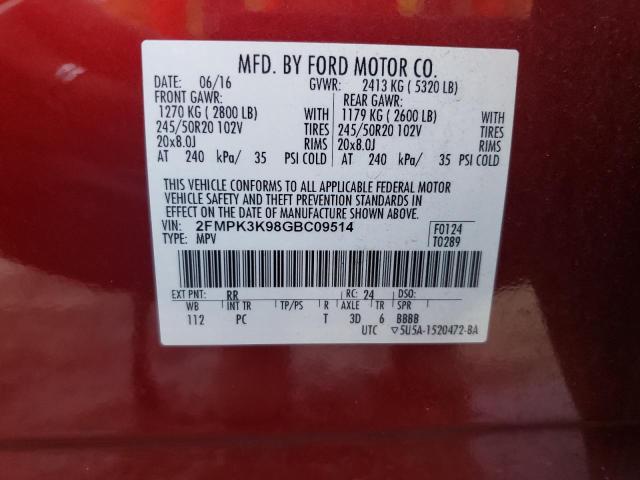 Photo 12 VIN: 2FMPK3K98GBC09514 - FORD EDGE TITAN 