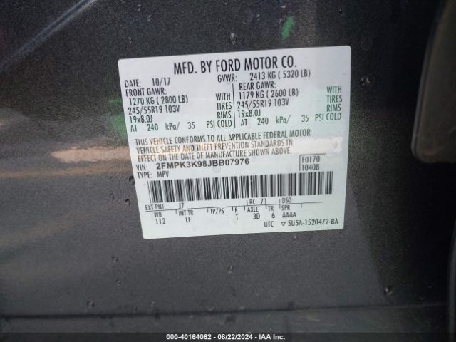 Photo 8 VIN: 2FMPK3K98JBB07976 - FORD EDGE 