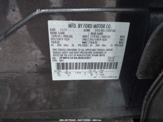 Photo 8 VIN: 2FMPK3K98JBB22901 - FORD EDGE 