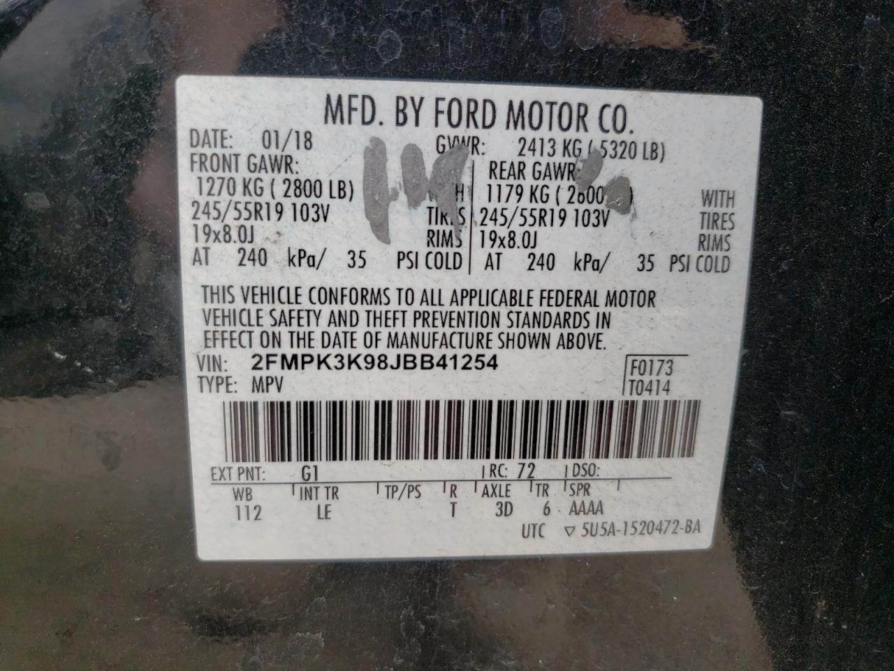 Photo 11 VIN: 2FMPK3K98JBB41254 - FORD EDGE 