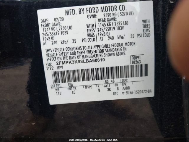 Photo 8 VIN: 2FMPK3K98LBA60810 - FORD EDGE 