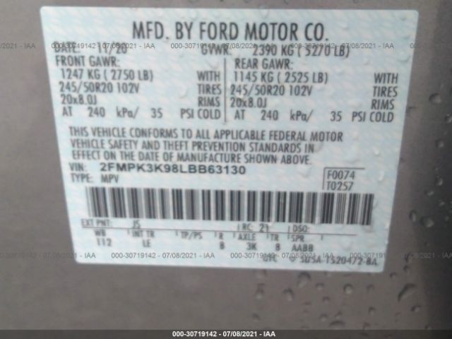 Photo 8 VIN: 2FMPK3K98LBB63130 - FORD EDGE 