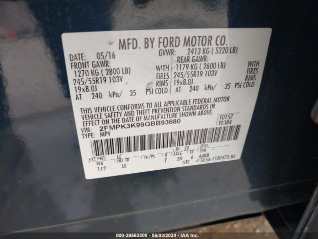 Photo 8 VIN: 2FMPK3K99GBB93680 - FORD EDGE 