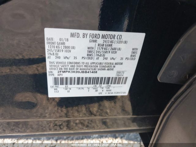 Photo 8 VIN: 2FMPK3K99JBB41408 - FORD EDGE 