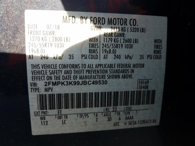 Photo 9 VIN: 2FMPK3K99JBC49530 - FORD EDGE TITAN 