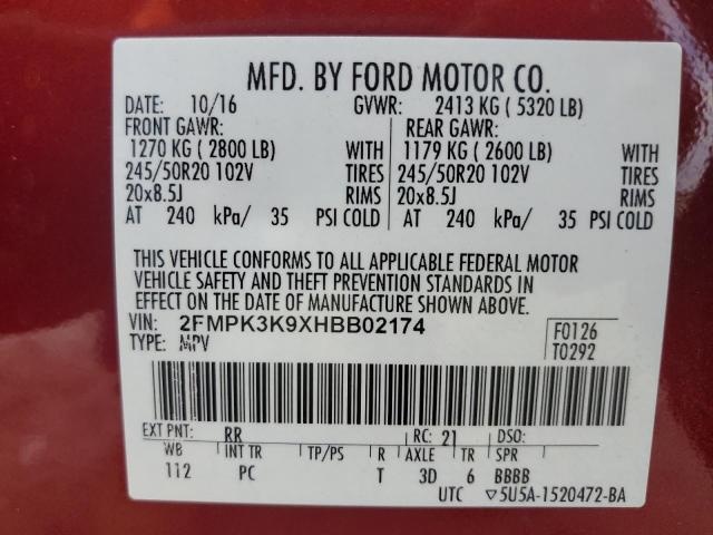 Photo 12 VIN: 2FMPK3K9XHBB02174 - FORD EDGE 