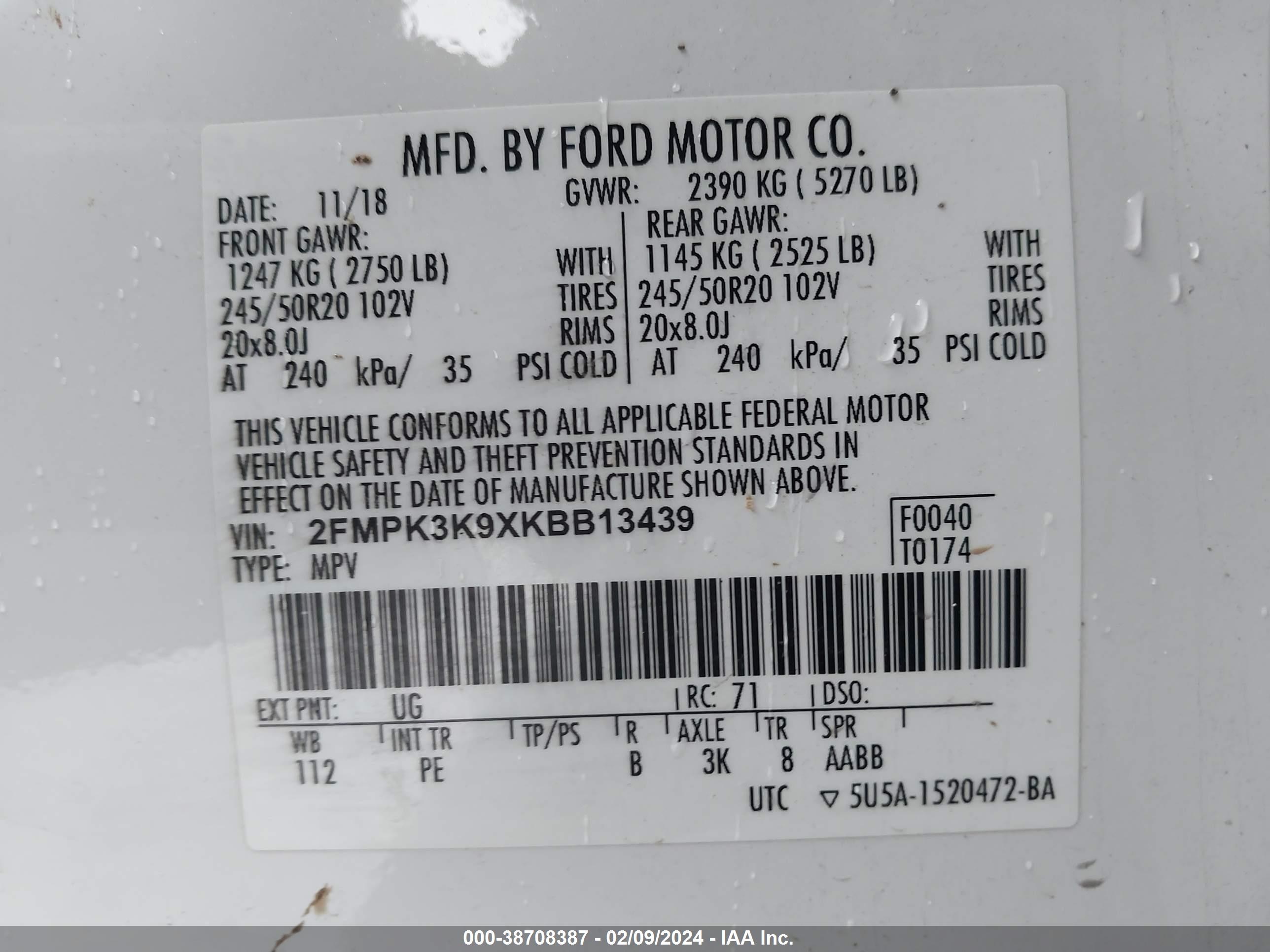 Photo 8 VIN: 2FMPK3K9XKBB13439 - FORD EDGE 