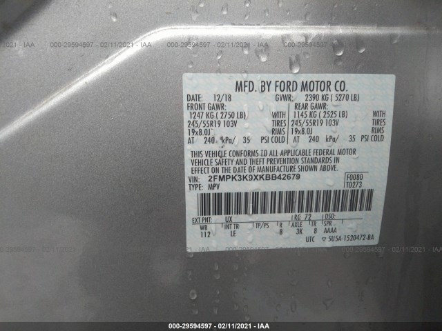 Photo 8 VIN: 2FMPK3K9XKBB42679 - FORD EDGE 