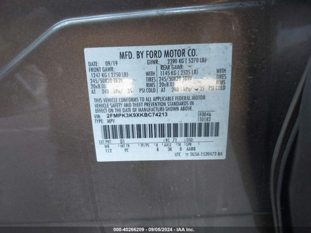 Photo 8 VIN: 2FMPK3K9XKBC74213 - FORD EDGE 