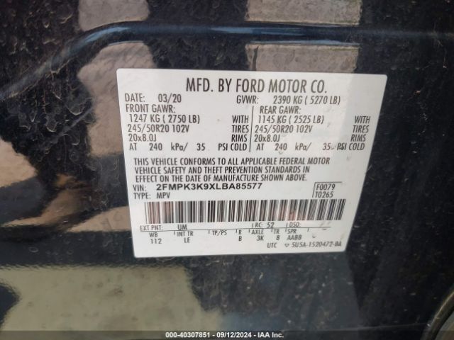 Photo 8 VIN: 2FMPK3K9XLBA85577 - FORD EDGE 