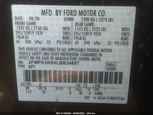 Photo 8 VIN: 2FMPK3K9XLBB34857 - FORD EDGE 