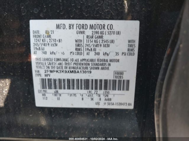 Photo 8 VIN: 2FMPK3K9XMBA13019 - FORD EDGE 