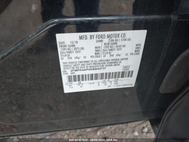 Photo 8 VIN: 2FMPK4AP0KBB44737 - FORD EDGE 