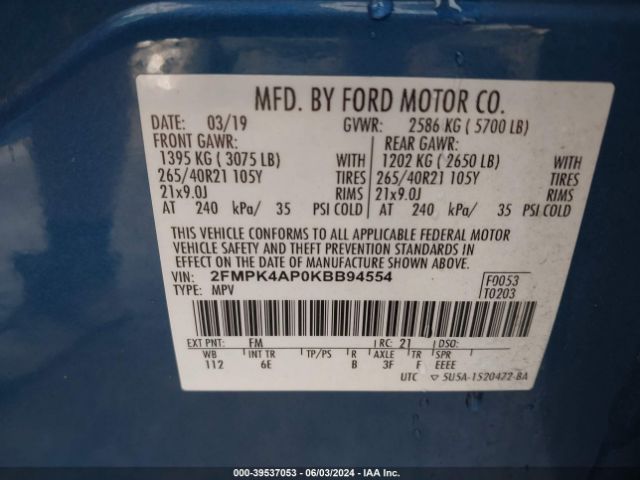 Photo 8 VIN: 2FMPK4AP0KBB94554 - FORD EDGE 