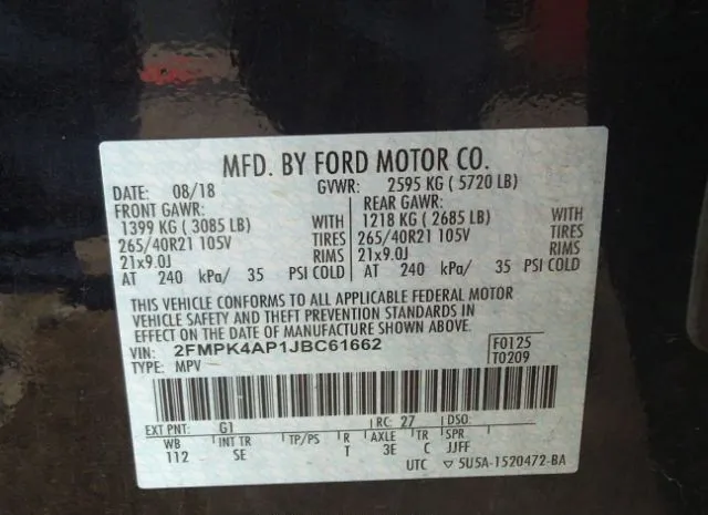 Photo 8 VIN: 2FMPK4AP1JBC61662 - FORD EDGE 