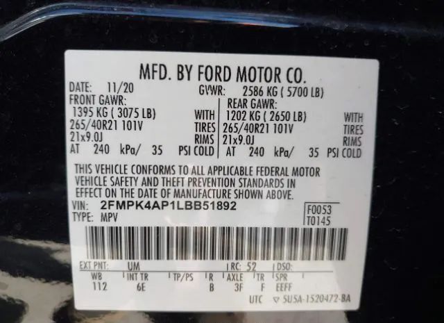 Photo 8 VIN: 2FMPK4AP1LBB51892 - FORD EDGE 