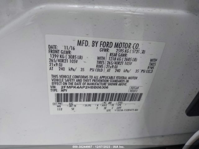 Photo 8 VIN: 2FMPK4AP2HBB06306 - FORD EDGE 