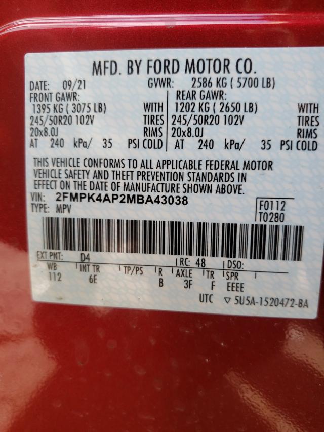 Photo 9 VIN: 2FMPK4AP2MBA43038 - FORD EDGE ST 