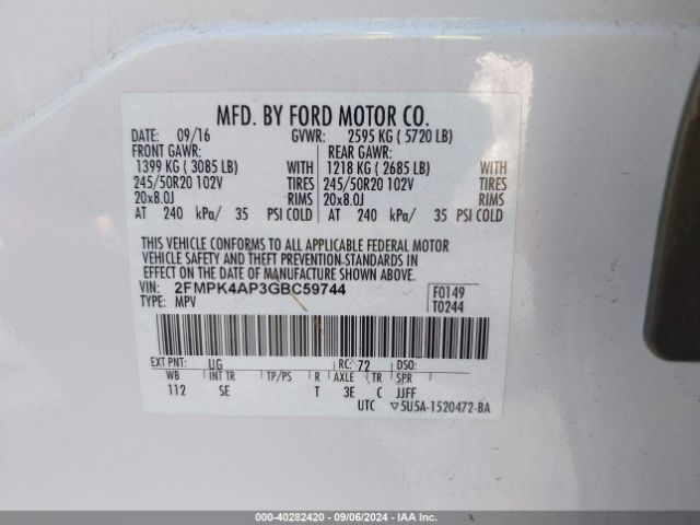 Photo 8 VIN: 2FMPK4AP3GBC59744 - FORD EDGE 