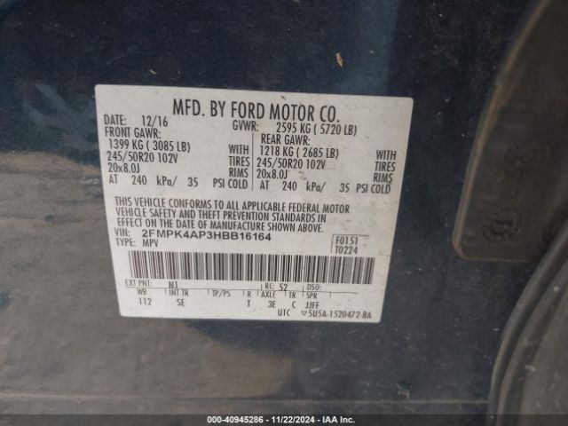 Photo 8 VIN: 2FMPK4AP3HBB16164 - FORD EDGE 