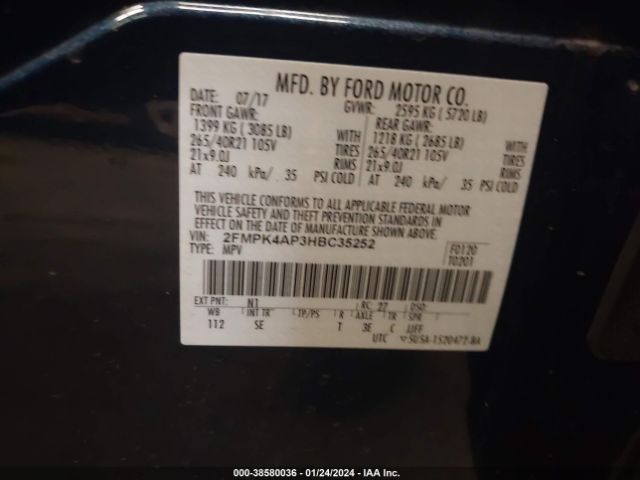 Photo 8 VIN: 2FMPK4AP3HBC35252 - FORD EDGE 