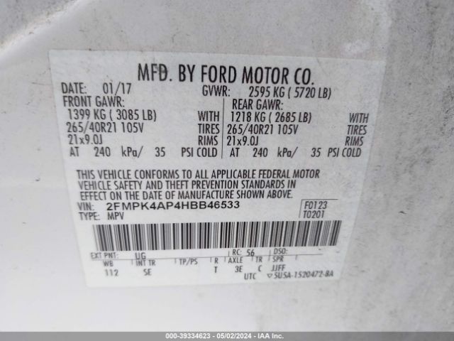 Photo 8 VIN: 2FMPK4AP4HBB46533 - FORD EDGE 