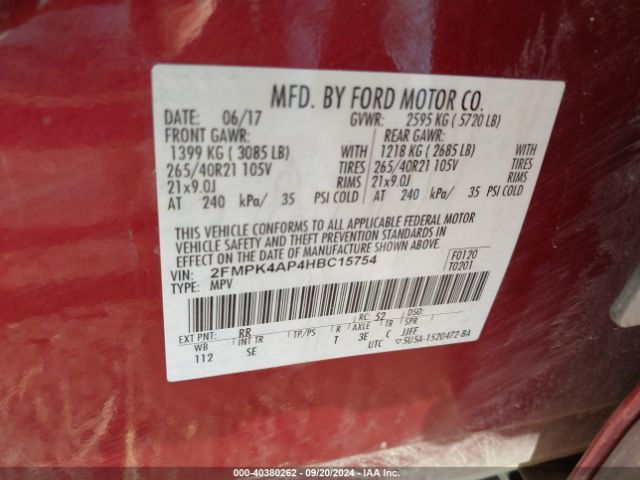 Photo 8 VIN: 2FMPK4AP4HBC15754 - FORD EDGE 