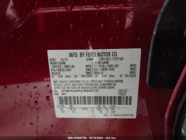 Photo 8 VIN: 2FMPK4AP4JBB40737 - FORD EDGE 