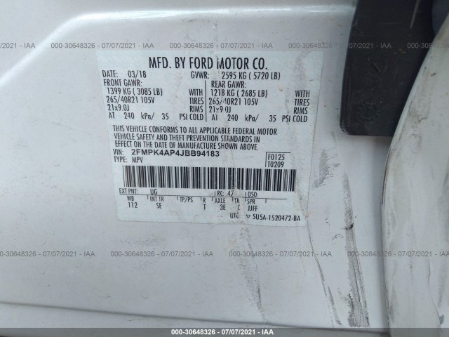 Photo 8 VIN: 2FMPK4AP4JBB94183 - FORD EDGE 