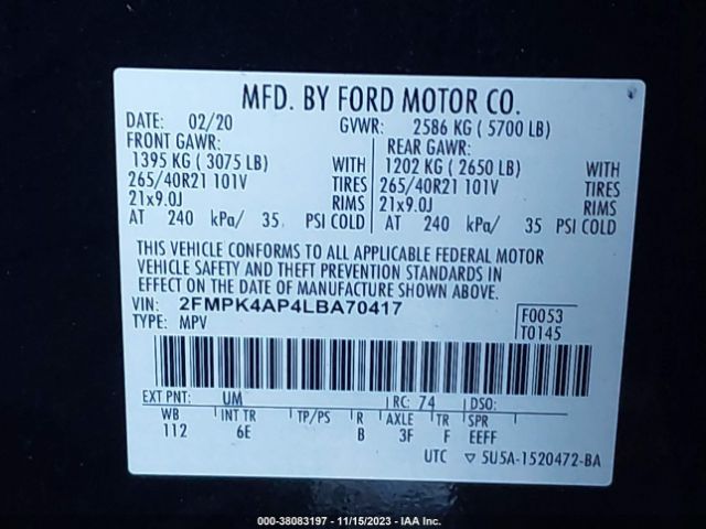 Photo 8 VIN: 2FMPK4AP4LBA70417 - FORD EDGE 