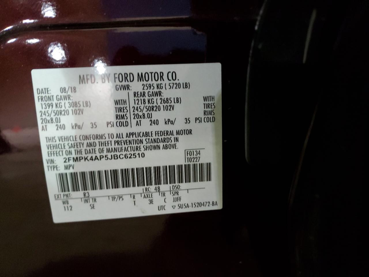 Photo 12 VIN: 2FMPK4AP5JBC62510 - FORD EDGE 