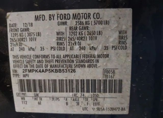 Photo 8 VIN: 2FMPK4AP5KBB53126 - FORD EDGE 