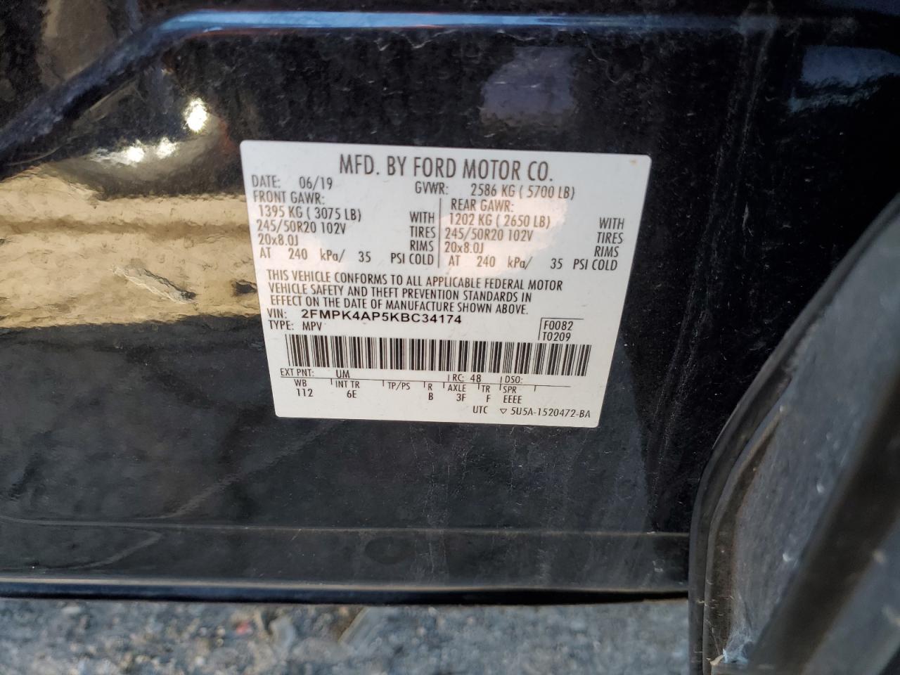 Photo 12 VIN: 2FMPK4AP5KBC34174 - FORD EDGE 