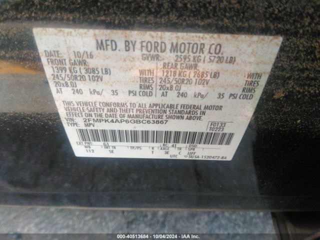 Photo 8 VIN: 2FMPK4AP6GBC63867 - FORD EDGE 