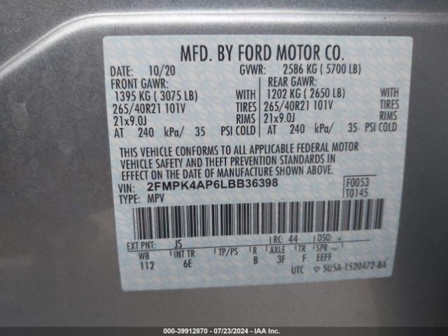 Photo 8 VIN: 2FMPK4AP6LBB36398 - FORD EDGE 