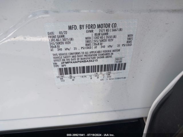 Photo 8 VIN: 2FMPK4AP6NBA56215 - FORD EDGE 