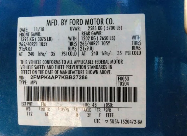 Photo 8 VIN: 2FMPK4AP7KBB27286 - FORD EDGE 