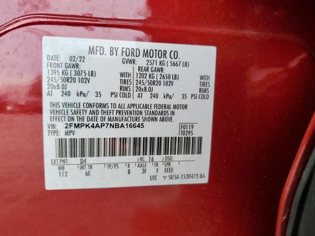 Photo 12 VIN: 2FMPK4AP7NBA16645 - FORD EDGE 