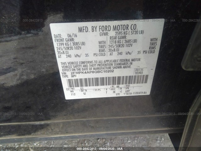 Photo 8 VIN: 2FMPK4AP8GBC10202 - FORD EDGE 