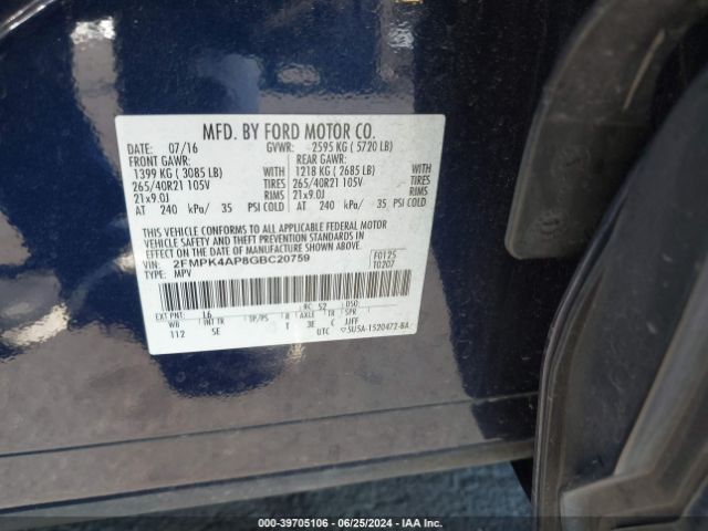 Photo 8 VIN: 2FMPK4AP8GBC20759 - FORD EDGE 