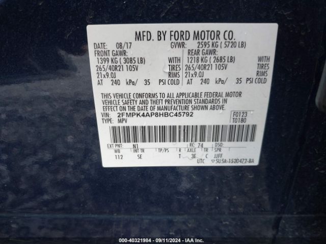 Photo 8 VIN: 2FMPK4AP8HBC45792 - FORD EDGE 