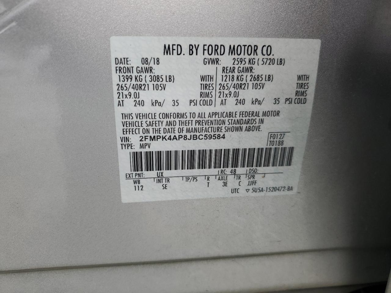 Photo 13 VIN: 2FMPK4AP8JBC59584 - FORD EDGE 