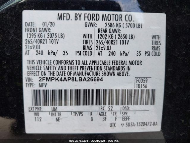 Photo 8 VIN: 2FMPK4AP8LBA26694 - FORD EDGE 