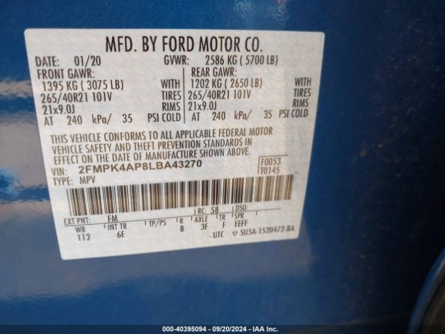 Photo 8 VIN: 2FMPK4AP8LBA43270 - FORD EDGE 