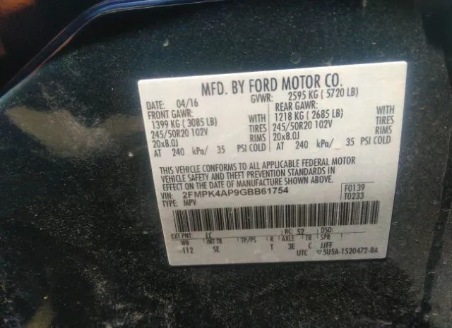 Photo 8 VIN: 2FMPK4AP9GBB61754 - FORD EDGE 